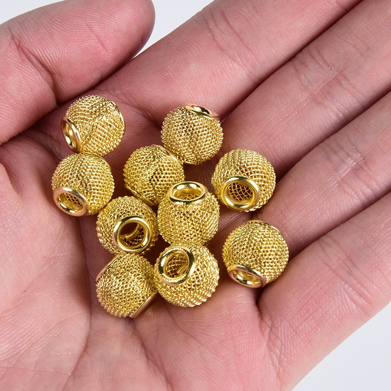 10Pcs/lot 10x12mm Copper Brass Mesh Beads Diy Accessories Bracelet Findings Large Hole Loose Beads For Jewelry Making Supplies