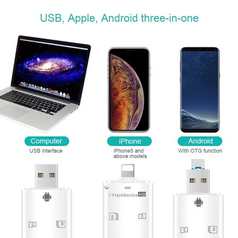 4 In 1 Tf Kaartlezer Otg Adapter Usb Flash Drive Sd Tf Kaartlezer Lightning Naar Microsd Adapter Voor iphone Android