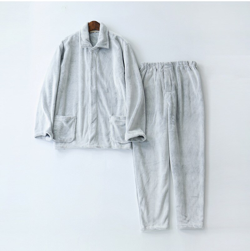 Fdfklak Flanel Pyjama Set Mannen Pyjama Lange Mouwen 2 Stuks Nachtkleding Warme Herfst Winter Man Pijama Grijs Huis Kleding