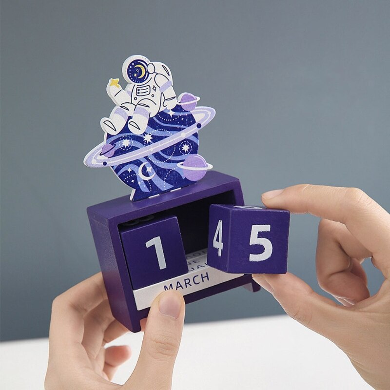 Vintage Wooden Perpetual Desk Calendar Block Planner Permanent Desktop Organizer DIY Agenda