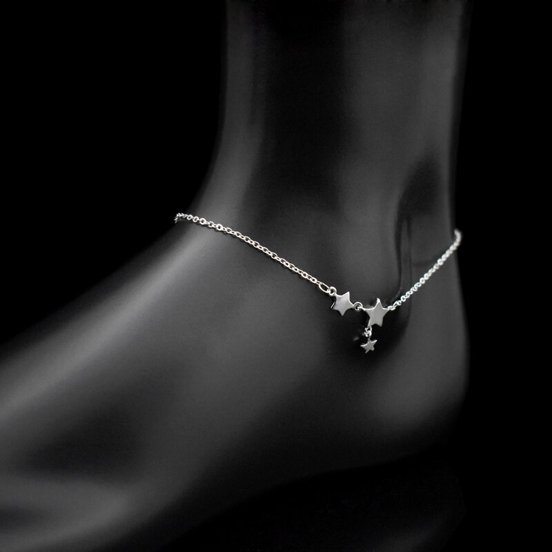 Three Stars Pendant Anklets Bracelet 925 Sterling Silver Simple Charm Star Ankle Chain For Women&Girl Jewelry