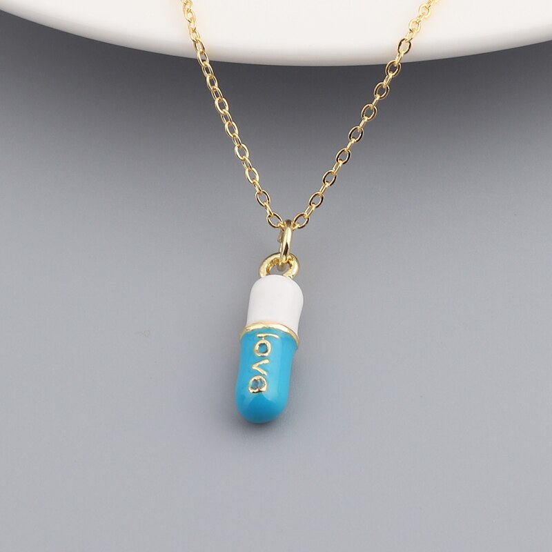 Sommerlicher schmuck: schlichte, geometrische halskette mit pillenanhänger in bonbonfarben, neonfarbenem emaille für mädchen: Seeblau