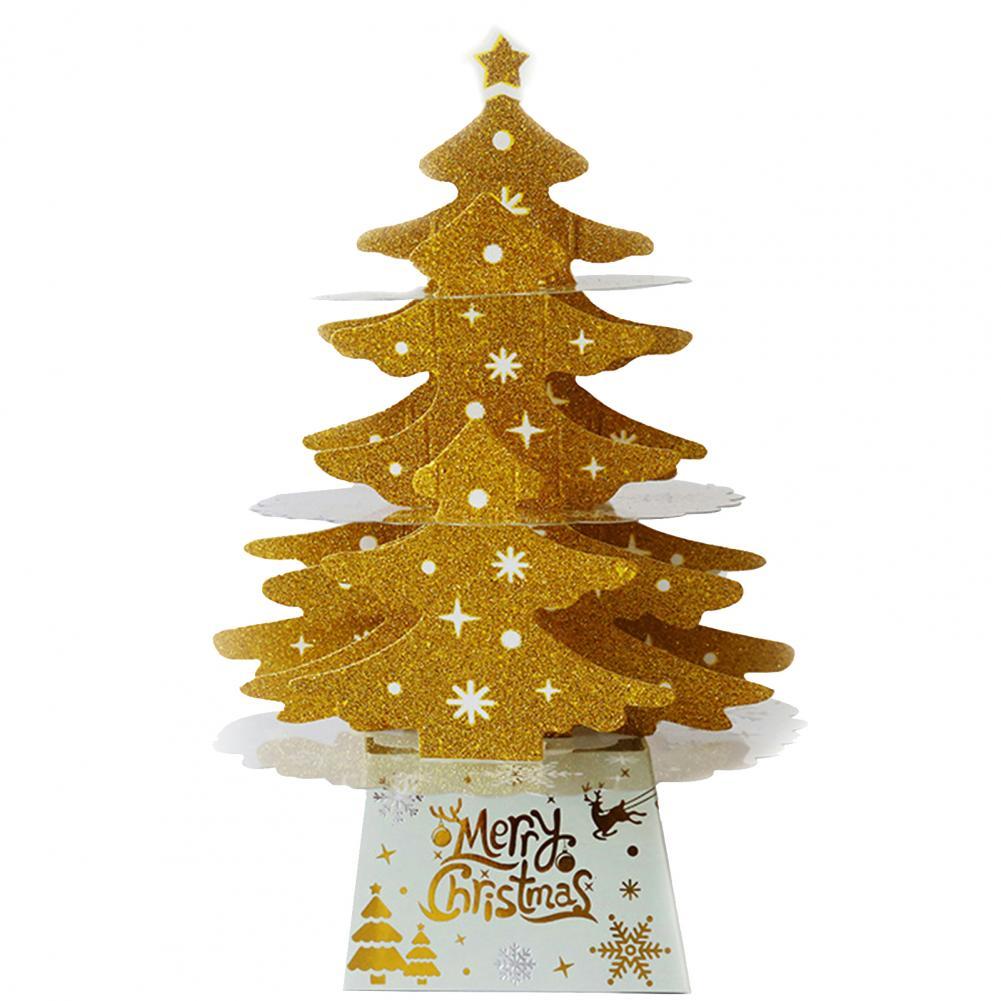 1 Set LED Christmas Tree Shape Card Stake Display Handmade Beautiful Cardboard Card Stake Decor for Home: Golden Without Light