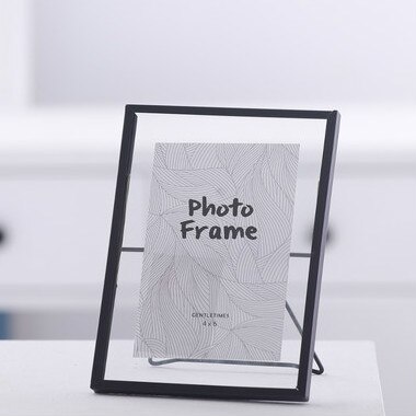 Scandinavische fotolijst in bureaubladopstellingen, geometrische metalen glazen lijst, ijzeren kunstfotodecoratiebeugel: B zwart / 7 inch