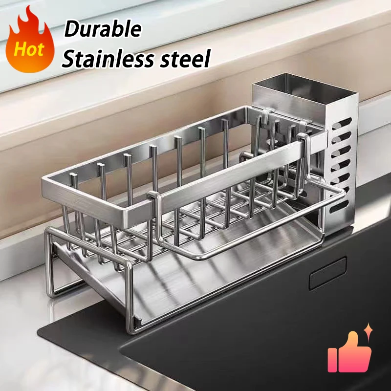Sink Cleaning Tools Storage Rack Kitchen Multifunctional Stainless Steel Drain Rack for Sponge Cleanser Organizer Rag Hanger: PURPLE