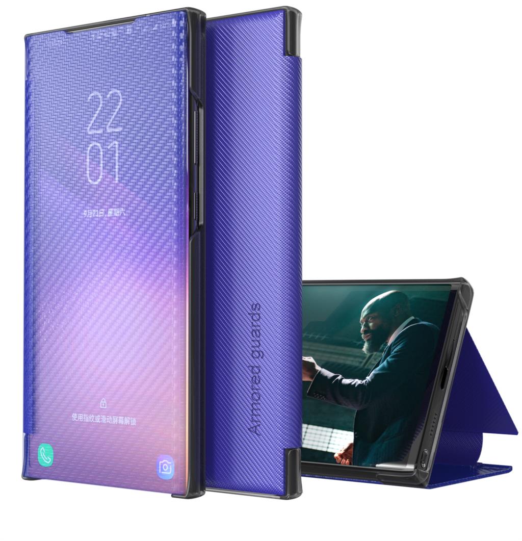 M 12 Sm M127F M127 Smart Flip Case Voor Samsung Galaxy M12 Cover Luxe Op Originele Carbon Fiber Lederen View antwoord Telefoon Fundas: For CY H08 / Purple blue