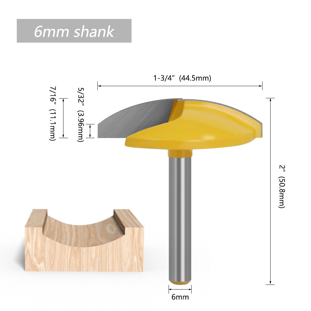 1Pc 6Mm 8Mm 1/4 &quot;Shank 1-3/4&quot; Breed Kleine Kom Router Bit 1.65 &quot;radius Concave Radius Frezen Hout Werk Kroon