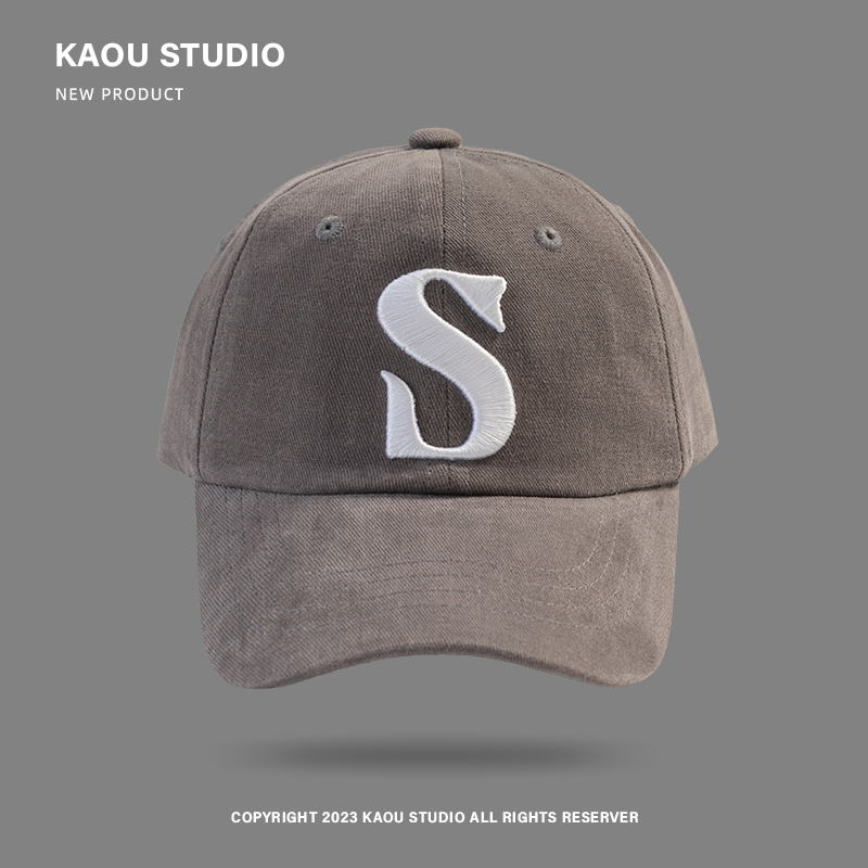 Boné de beisebol masculino e feminino, letra S, estilo coreano, boné pico para pais e filhos, chapéu de sol casual masculino, combinando, combinando, na moda: CINZA