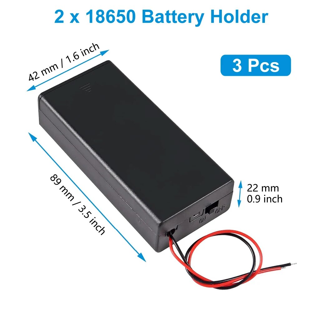 Caja porta baterías 18650, 1 ranura, caja de almacenamiento de batería de 3,7 V, contenedor de plástico de 1/2/3/4 celdas con conexión de cables negros y rojos, 3 uds.: YELLOW