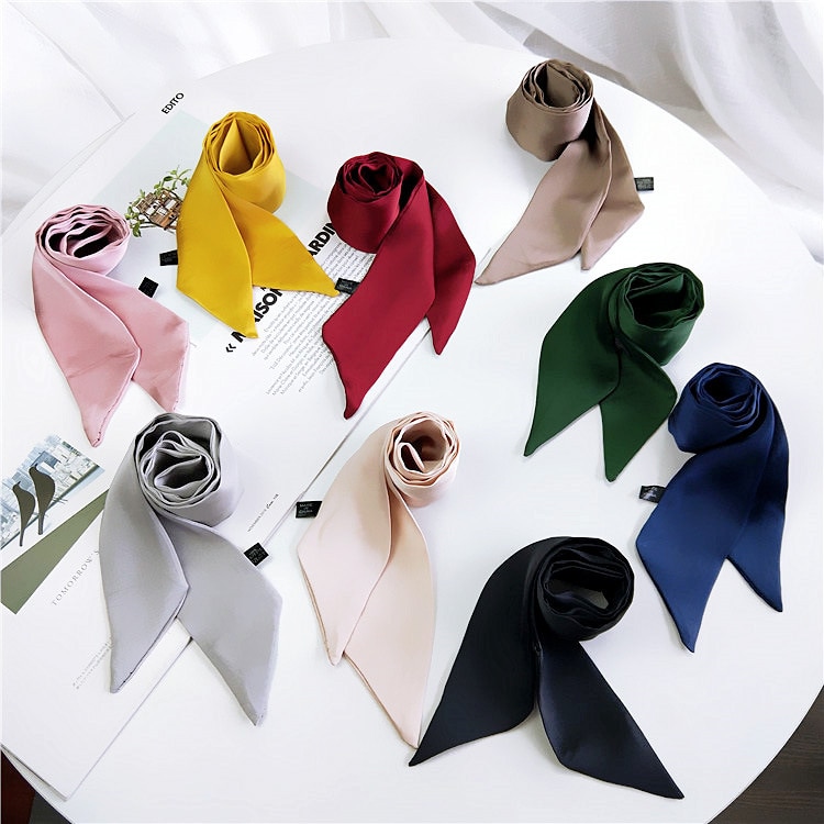 Foulard en soie pour femmes, belle écharpe à cou pour filles, beau , modèle solide, foulard à poignée, petit sac pour cheveux,