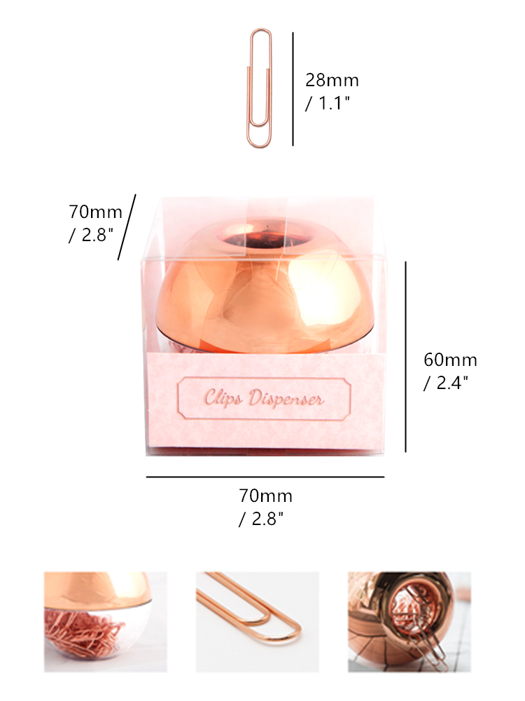 Rose Goud Papier Clips in Rosegoud Ronde Paperclip Dispenser Houder met Magnetische Deksel voor Office School Bureau Organizer Supplies