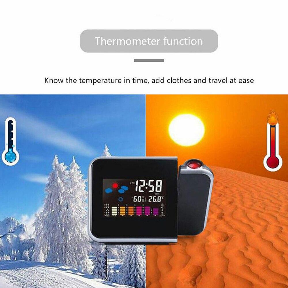 Smart LED Digital Projection Alarm Clock LCD Display Temperature Humidity Time Projector Calendar Snooze Desk Table LED Clock