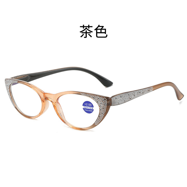 Nuevas gafas de lectura Vintage con forma de ojo de gato y diamantes para mujer, gafas para presbicia antiluz azul, dioptrías + 1,0 a + 4,0: Dark Brown / +400
