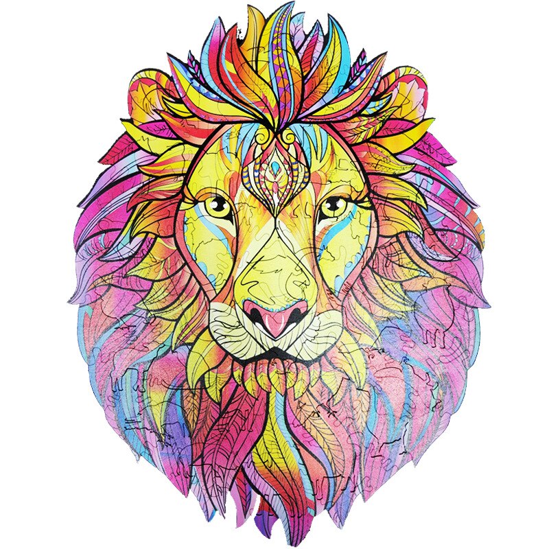 Kids Animal Wooden Puzzle for Adults Children Wood DIY Crafts Wolf Shaped Wood Decoration Puzzle Toys Educational Game Toys: Lion