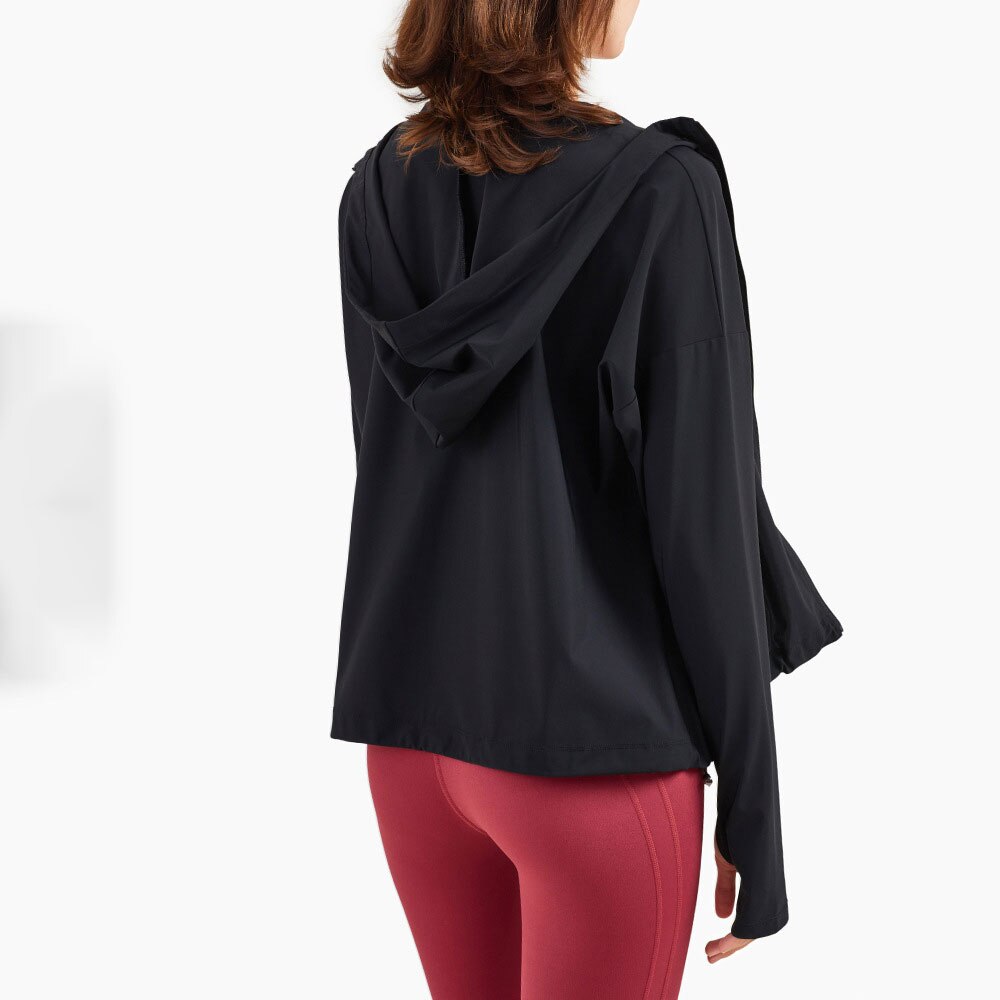 Vrouwen Running Zipper Hooded Jassen Slim Fit Sport Lange Mouwen Jassen Fitness Yoga Workout Training Oefening Jassen: Black / L