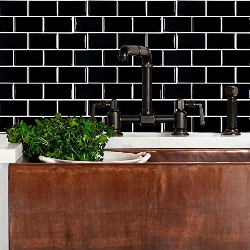 Autoadhesivo de azulejo de Metro negro, pegatina de pared de ladrillo antisalpicaduras, vinilo para baño, cocina, decoración del hogar, bricolaje