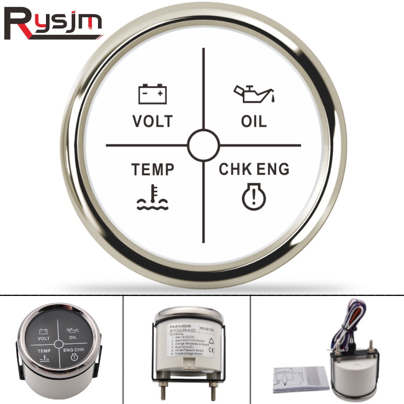 52mm universal 4 led alarme calibre volt/óleo/temp de água/verificação do motor 4 led indicador de alarme apto para o carro caminhão barco marinho yatch