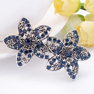 EASYA Vintage niebieski Rhinestone Hairwear motyl kwiat klamry do włosów kobiety spinki do włosów Retro łuk akcesoria do włosów biżuteria: Czarny, ocynkowany