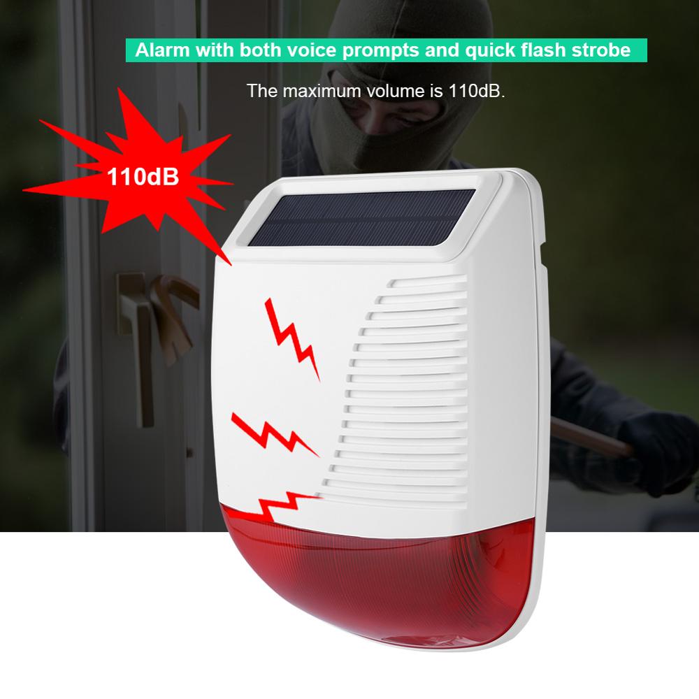 Alarma de sirena de sonido Solar para exterior, luz de energía Solar impermeable, inalámbrica, de 433MHz, para sistema de alarma GSM a brazo/alarma de emergencia/desarmar