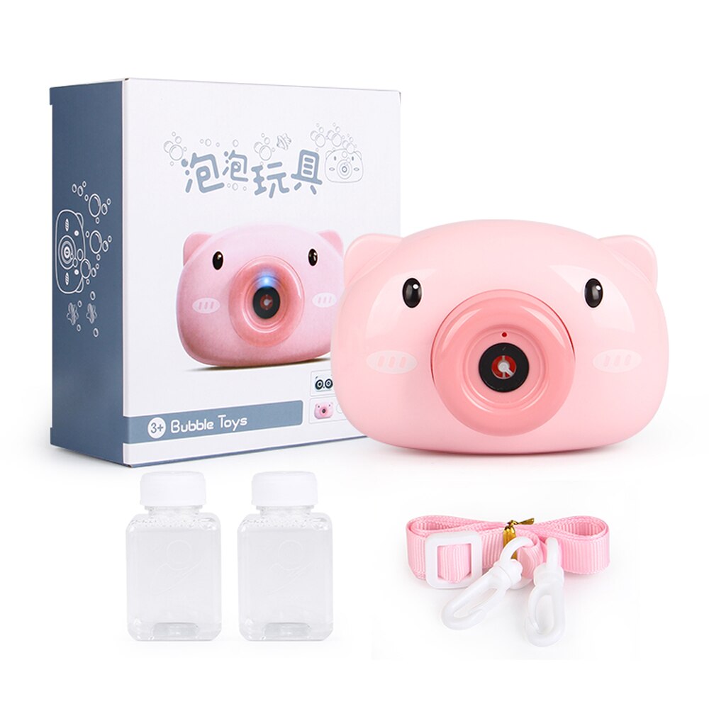 Automatisk sjov sød tegneserie gris dyr sæbe børn boble maker kamera bad wrap maskine legetøj boble til børn og piger