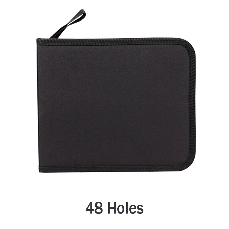 Estuche de tela para lápices de 36, 48 y 72 agujeros, estuche de tela para lápices, bolsa de lápices de Color sólido con cremallera, estuche de bolígrafo para bocetos, escolares para estudiantes: black 48 holes