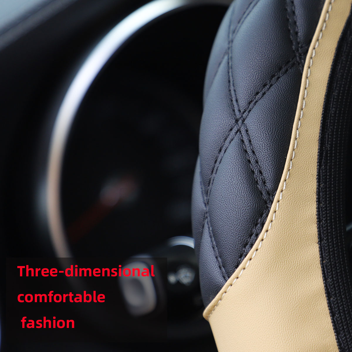 1 Leder-Stereo-Lenkradbezug mit Stickerei, bequem, rutschfest, ohne Innenring für 14,1-15-Zoll-Autos