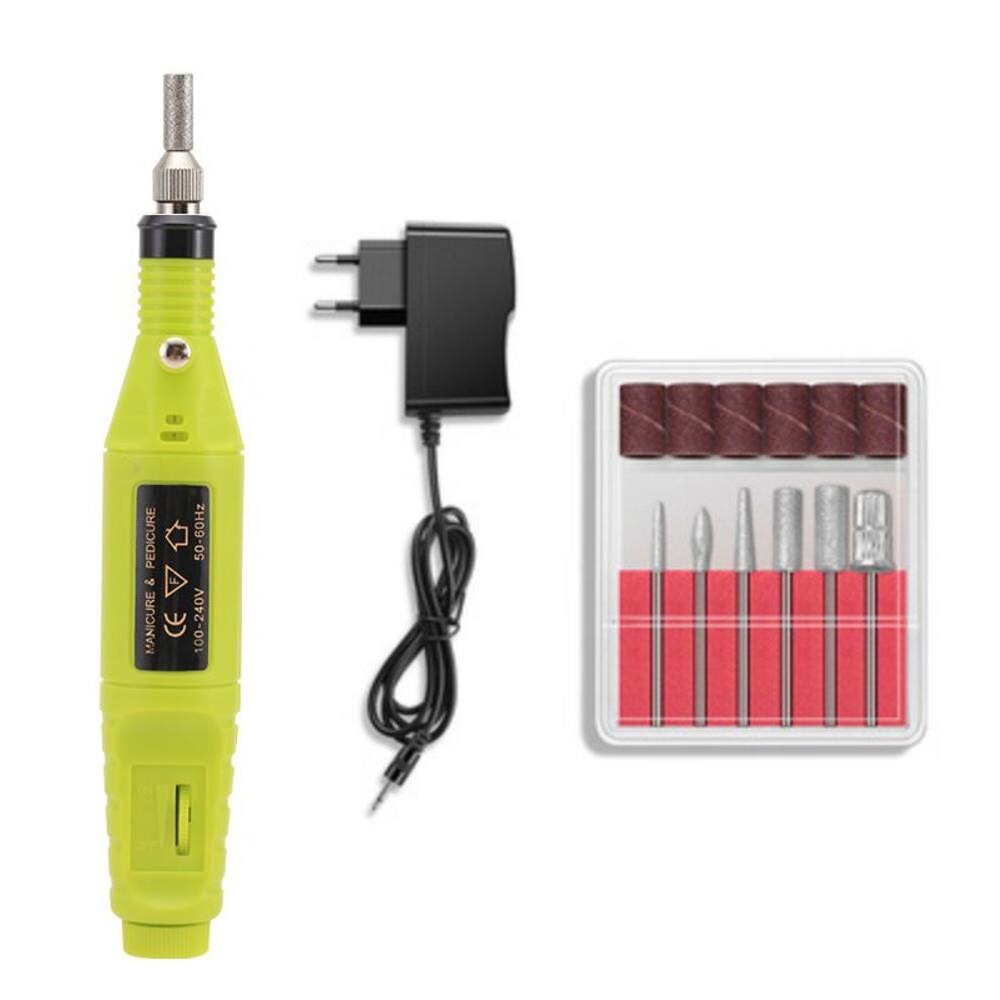 1 Set Electric Nail Drill Machine Kit Manicure Machine Nail Art Pen Pedicure Gel Ceramic Nail File Nail Art Tools: Green / UK Plug