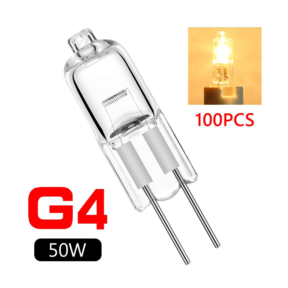100PCS G4 Mini Halogen Lamp Bulb Tungsten Halogen JC Type DC 12V 5W 10W 20W 35W 50W G4 Light Bulb Lamp Spotlight Energy Saving