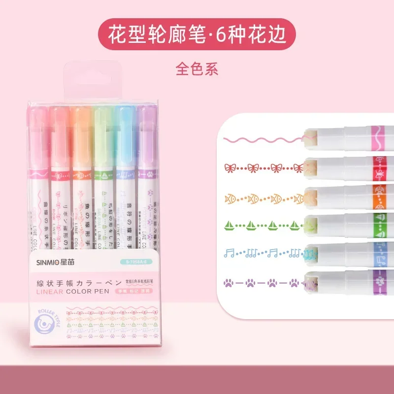 24/3 PCS Kawaii Bloemen Lijnvormige Markeerstiften Roller Tip Curve Liner Marker voor Schrijven Journaling Tekening Briefpapier: Marineblauw