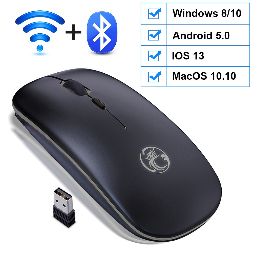 Wireless Mouse Bluetooth Mouse For Computer Rechargeable Ergonomic Mouse Bluetooth Mause Silent Optical USB Mice For PC Laptop: Bluetooth Black