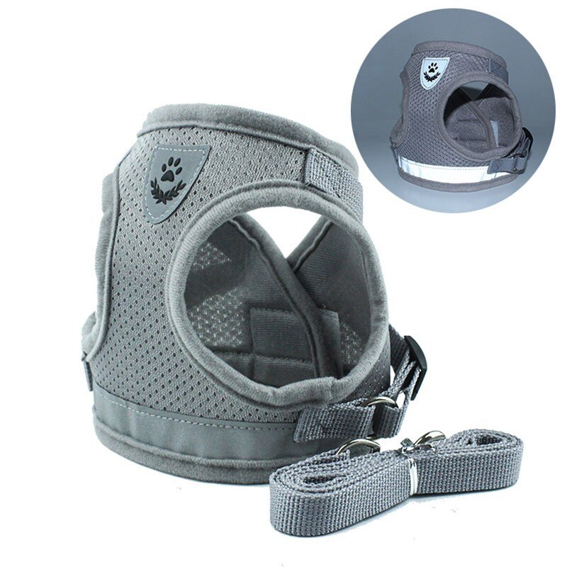 Dog Harness Vest Reflective Adjustable Adjustable Walking Lead Leash for Puppy Dogs Mesh Cat Harness for Small Dog Arnes perro10: Light Grey / L