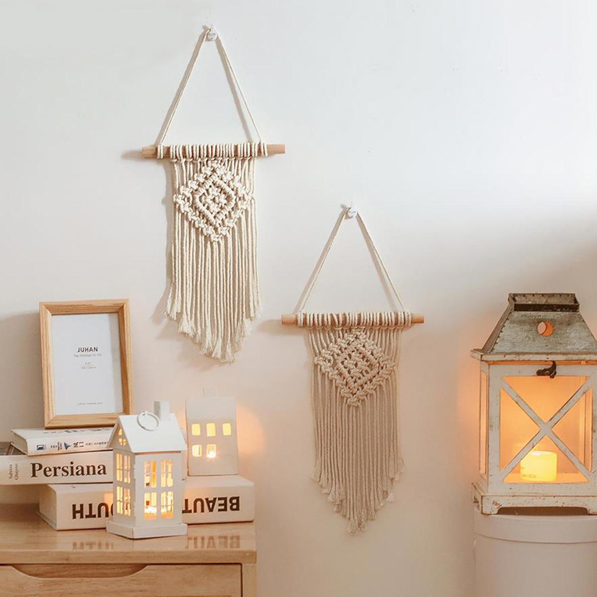 AA Macrame Wall Hanging, Beautiful Bohemian Woven Geometric Tapestry for Home, Apartment, Nursery, Party Decor