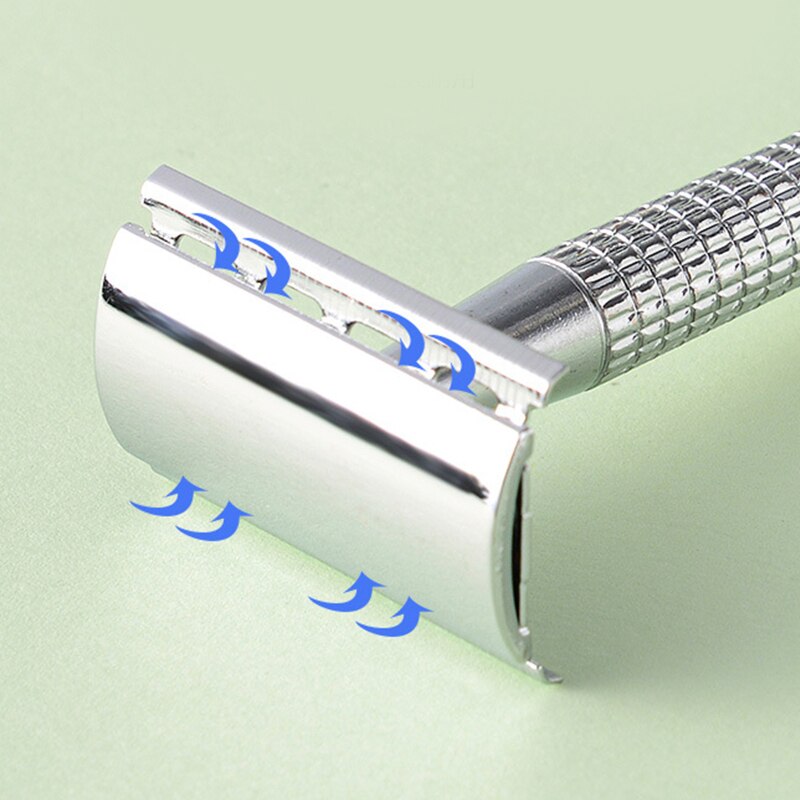 Safety Stainless Steel Classic Razor Handle Straight Razor Holder Men's Shaving Face Razor Blades Shaving With 5 Blade Barber
