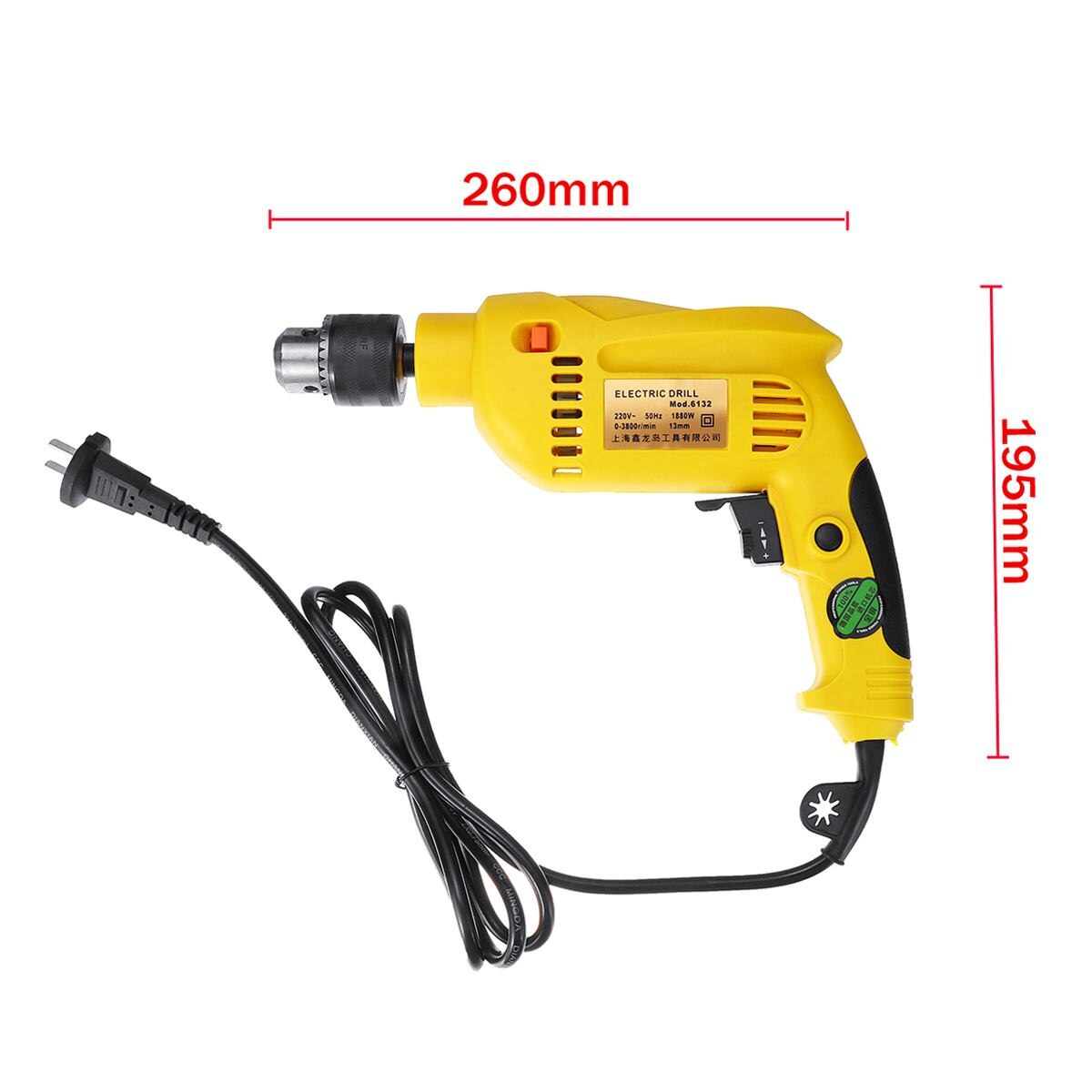 220V 1880W Electric Impact Drill Brushless Handheld Electric Rotary Hammer Drill Multifunction Torque Driver Screwdriver