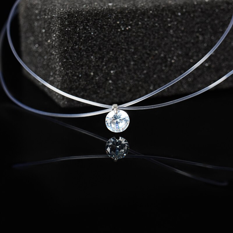 SHUANGR-collar de hilo de pescar transparente para mujer, Gargantilla con diamantes de imitación, 9 colores