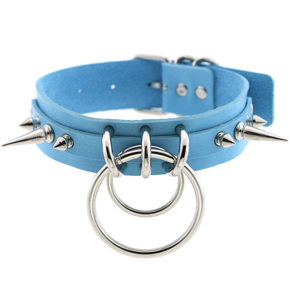 Spiked Choker For Women Men Punk Rock Collar Goth Necklaces Leather Studded Choker Girls Harajuku Gothic Jewelry: light blue