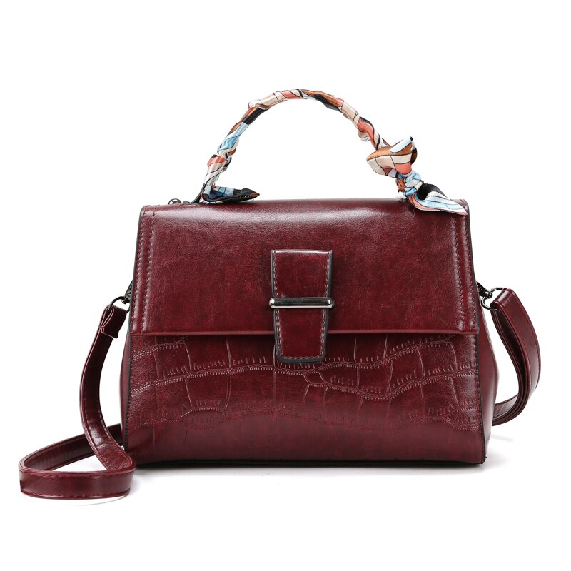 Retro Stone Patroon Pu Lederen Schoudertas Tassen Voor Vrouwen Trend Beknopte Handtassen Sac A Main: Wine Red