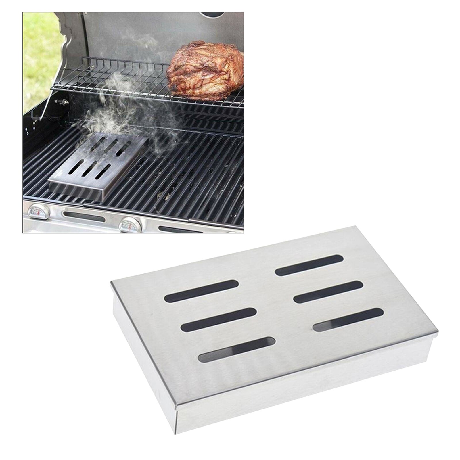 Thicker Stainless Steel Meat Smoking Barbecue Smoker Box for BBQ Wood Chips Grilling Accessories
