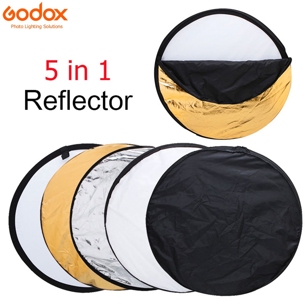 Godox 24" 60cm 5 in 1 Portable Collapsible Light Round Photography White Silivery Reflector for Studio Multi Photo Disc Diffuers