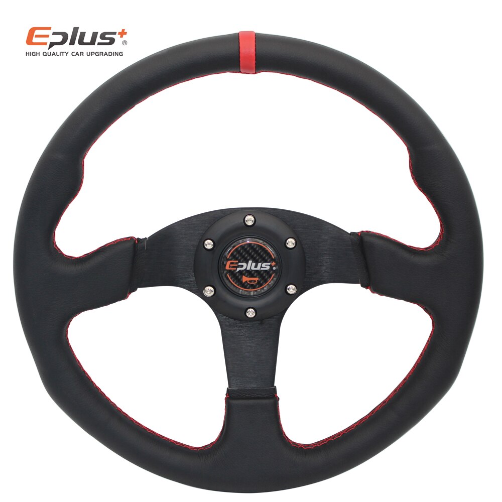 Eplus bilstyling sportratt alcanta pvc universal 14 tum 350mm aluminium eftermontering modifierad röd gul