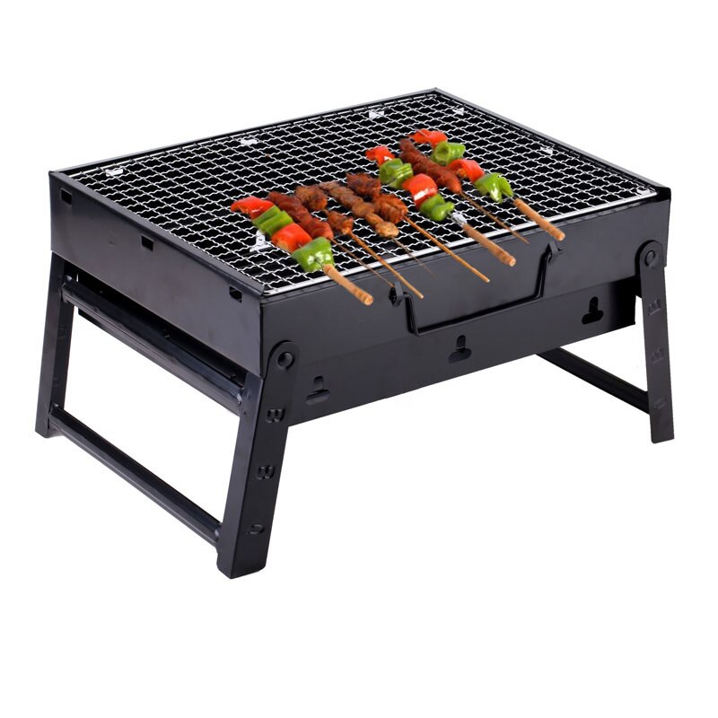 Bbq Grill 35*27*20Cm Picknick Bbq Houtskool Grills Voor Barbecue & Sliver Outdoor Roestvrij staal Wandelen Houtskool: black