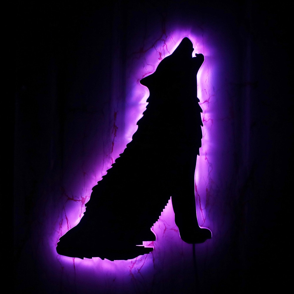 Bosque lobo aullando acrílico decorativo espejo de pared Lobo tótem Tribal Animal Pared luminosa espejo Lobo amantes hombre cueva habitación Decoración
