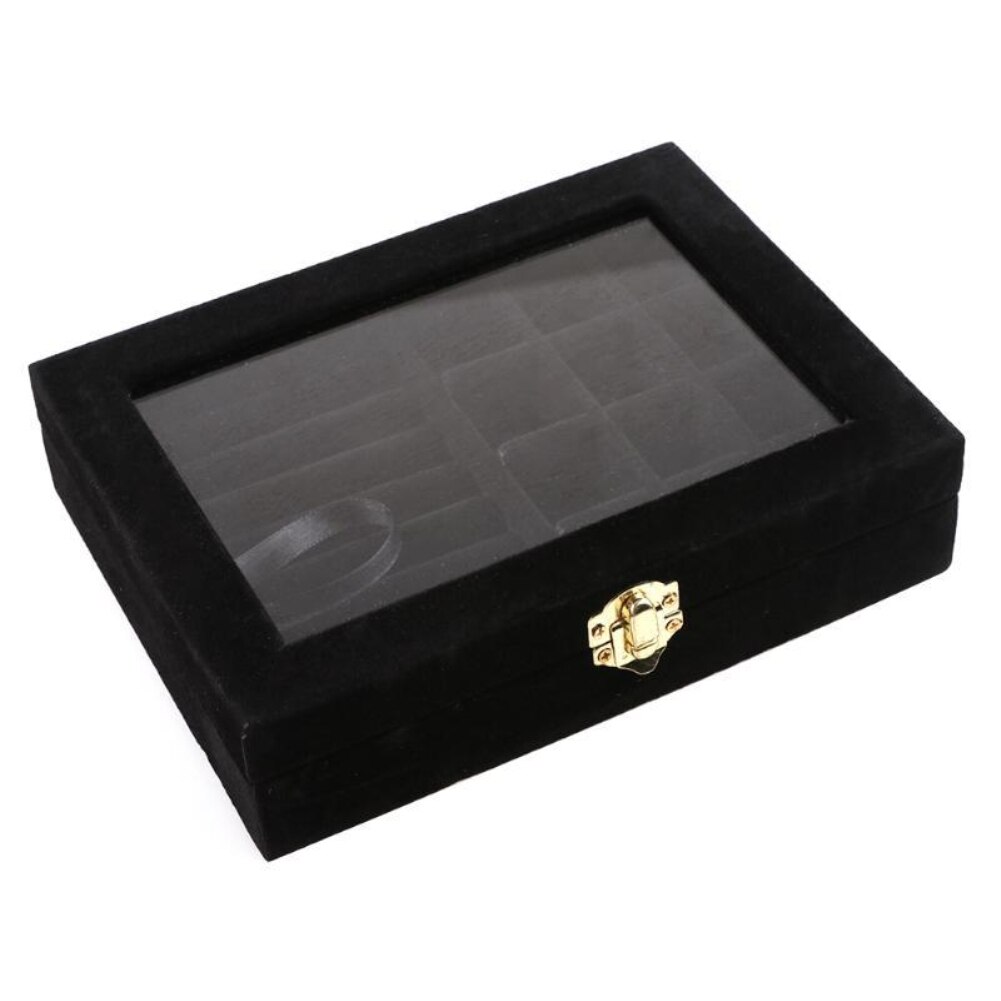 Velvet Jewelry Ring Earring Insert Display Cufflinks Organizer Box Wooden Flat Stackable Tray Holder Storage Showcase for Rings/: Black