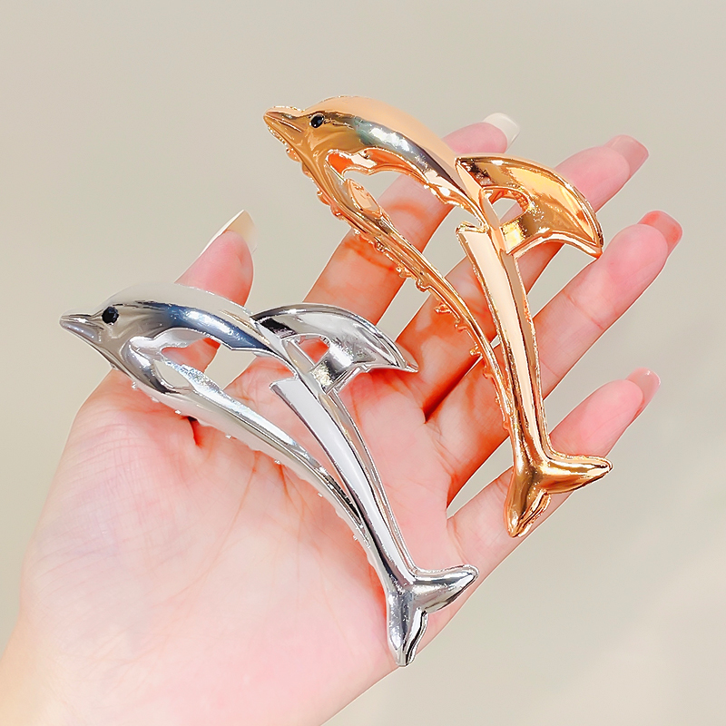 Nuevas mujeres oro plata forma de delfín Metal pinza para el cabello señora Color sólido Clip diadema horquilla accesorios para el cabello de