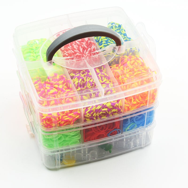 4500 Stuks Rubber Fun Loom Band Kit Kids Diy Armband Siliconen Loom Bands 3 Lagen Pvc Doos Familie loom Kit