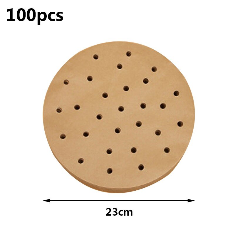 100Pc/Bag Air Fryer Steamer Liners Premium Perforated Wood Pulp Papers Non-Stick Steaming Basket Mat Baking Utensils For Kitchen: 100pcs 23cm A
