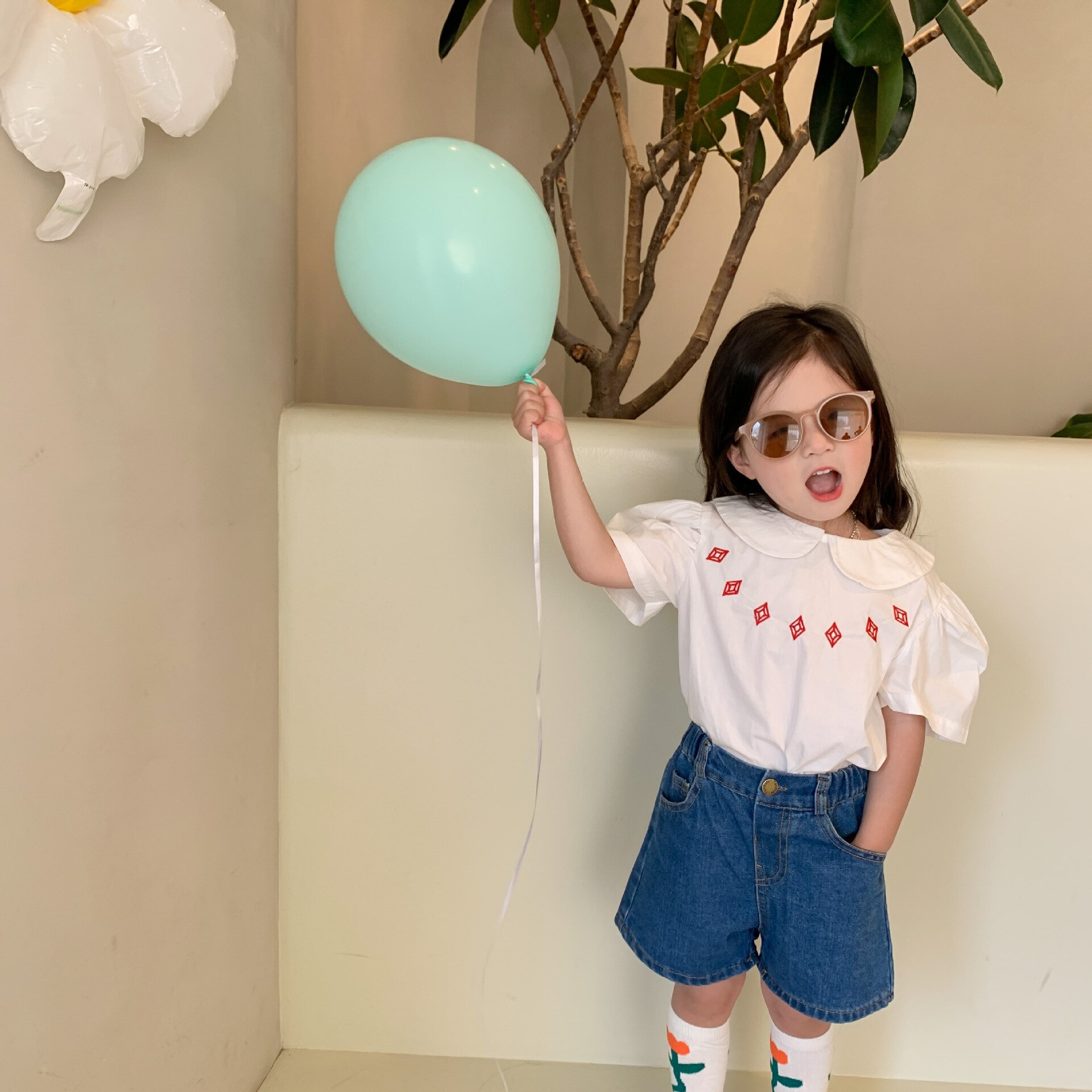 Deer jonmi 2022 Summer Baby Girls camicette carine manica corta ricamo stile coreano top camicie Casual per bambini