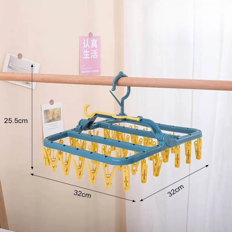 Drying Rack Foldable Clothes Drying Rack Drip Hanger Plastic Hanging Drying Rack with 32 Clips for Clothes Underwear Socks: Yellow
