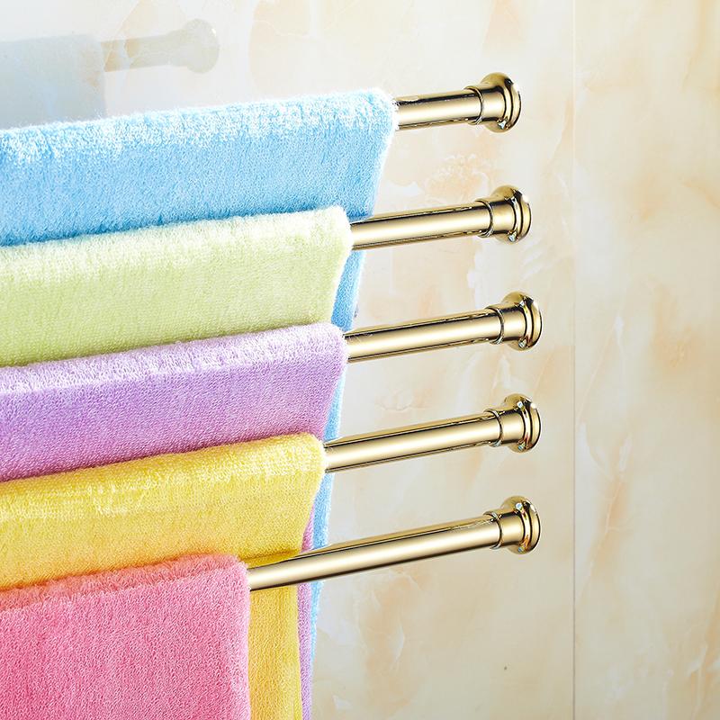 Handdoekrekken 4 verplaatsbare messing gouden roterende handdoekhouders wandmontage handdoekstang badkameraccessoires