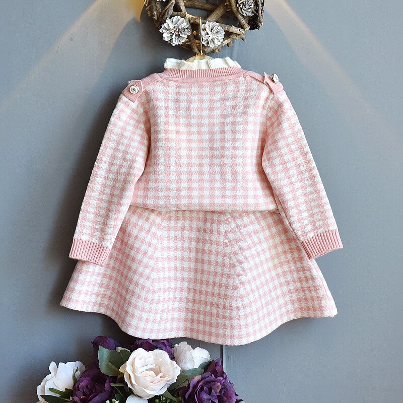 Conjunto de ropa de punto para niña, suéter de manga larga, Top y falda, ropa de otoño e invierno